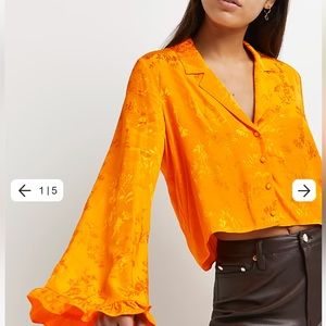 River Island orange satin floral crop shirt size US 12